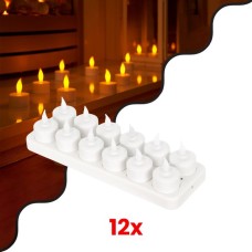ΣΕΤ 12 Επαναφορτιζόμενα Κεριών με LED Εφέ Κινούμενης Φλόγας - με Ενσωματωμένη Μπαταρία  & Βάση Φόρτισης Θερμό Λευκό 2700K Διακοσμητικών Realistic